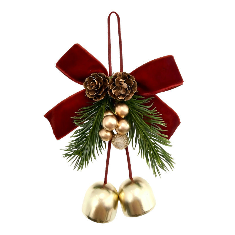 Christmas Bell Ornaments – Red Velvet Bow with Pinecones & Hanging Bells Christmas Tree Decorations