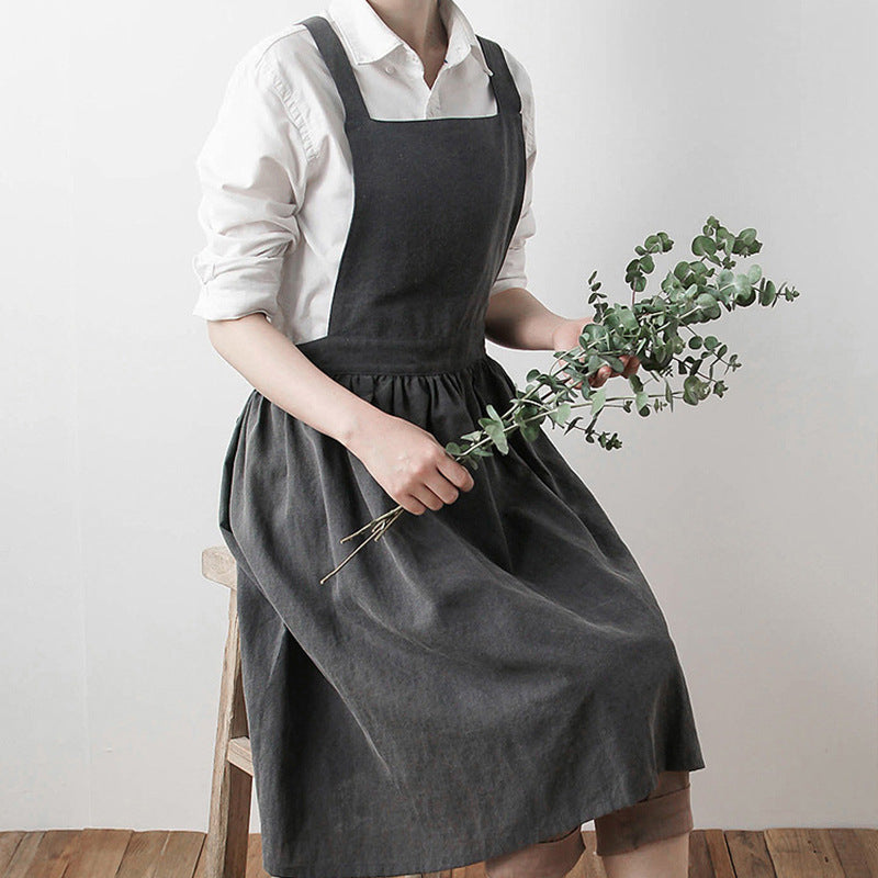 Cotton Pinafore Apron with Pockets – Vintage Style Kitchen Apron for Women, Full Coverage Cooking Baking Gardening Apron