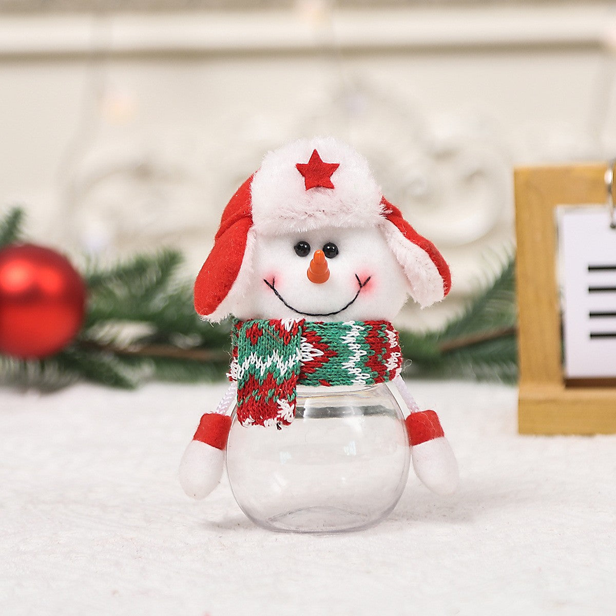 Christmas Clear Candy Jar Santa Snowman Reindeer Holiday Gift Container