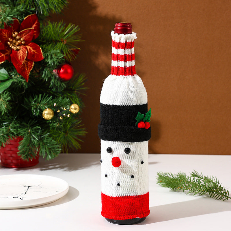 Christmas Knitted Wine Bottle Cover with Santa and Snowman Designs
