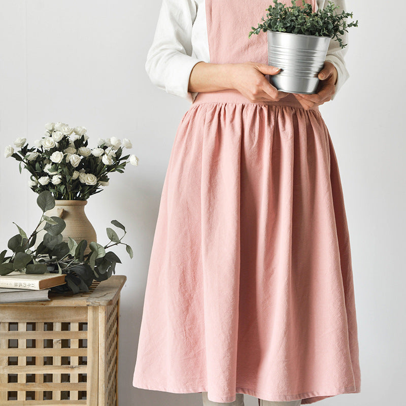 Cotton Pinafore Apron with Pockets – Vintage Style Kitchen Apron for Women, Full Coverage Cooking Baking Gardening Apron
