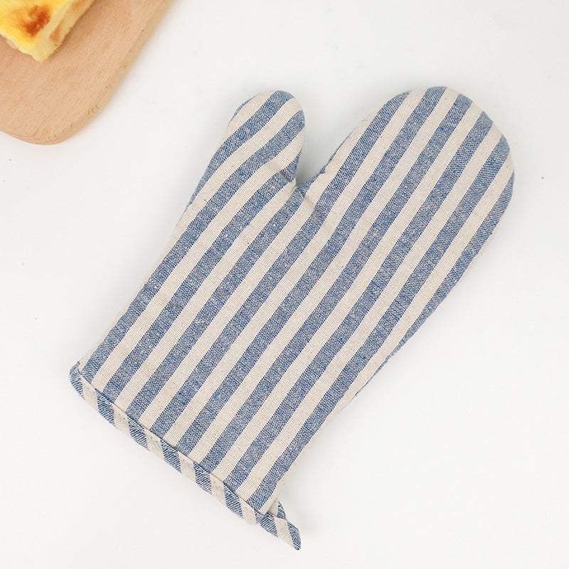Striped Cotton Linen Oven Mitt – Heat‑Resistant Quilted Cooking Glove for Baking & Kitchen Use