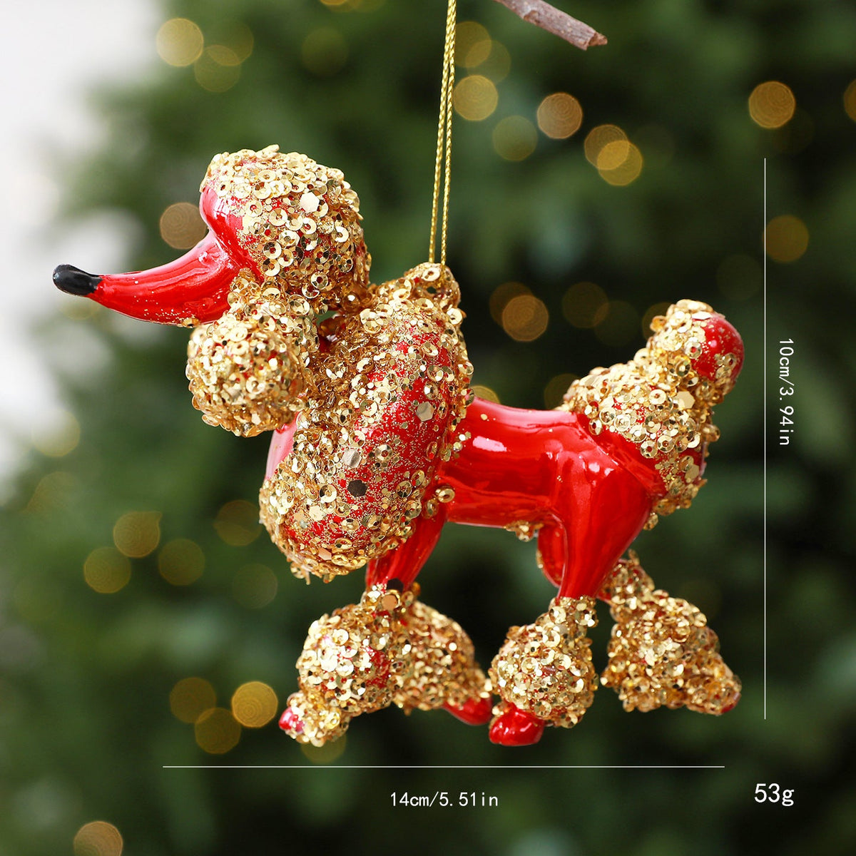 Glitter Poodle Christmas Tree Hanging Ornament
