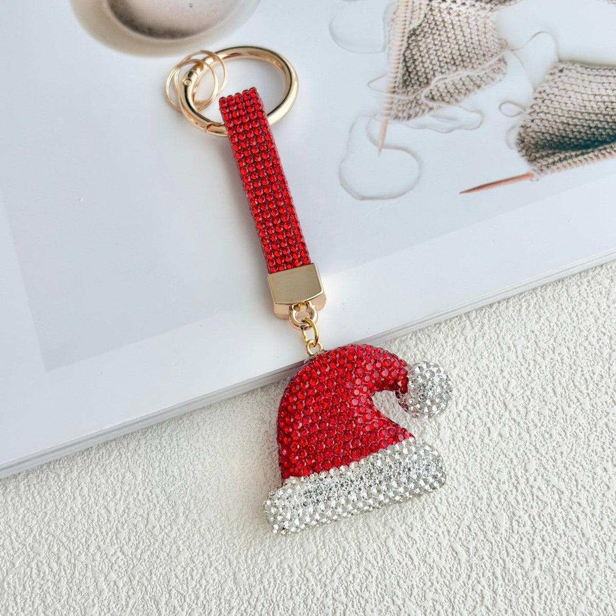 Rhinestone Christmas Keychain Santa Hat Snowman Sparkling Holiday Bag Charm