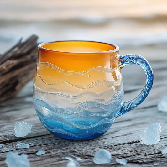 Sea Glass Sunset Mug โ Borosilicate Glass Cup for Hot & Cold Drinks