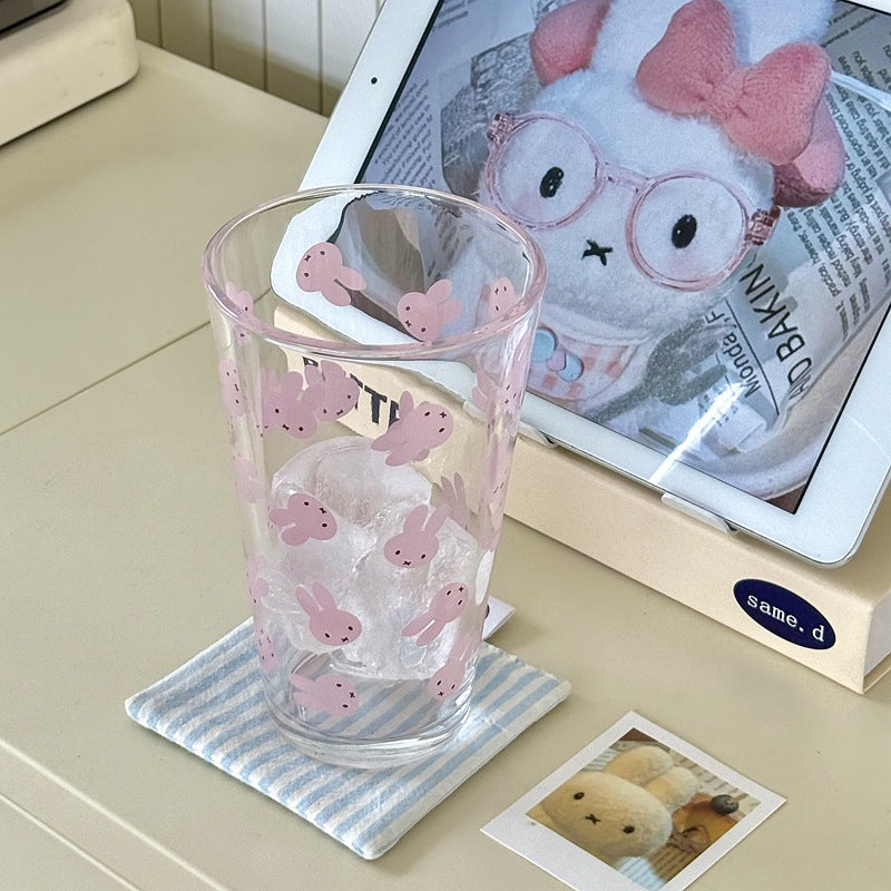 Cute Bunny Glass Tumbler – 450ml Clear Cartoon Rabbit Drinking Cup for Milk, Juice, Iced Coffee & Everyday Cold Drinks