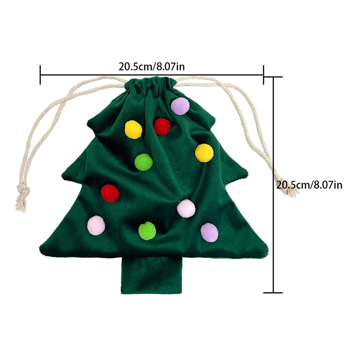 Christmas Tree Drawstring Gift Bag Colorful Pom Pom Holiday Candy Packaging Pouch