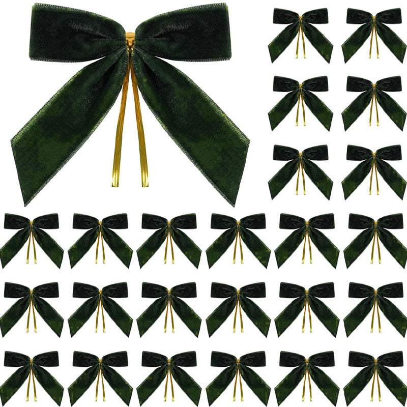 Velvet Christmas Bow Decorations, Pack of 24, 9 cm Ribbon Bows for Christmas Trees, Wreaths and Gift Wrapping