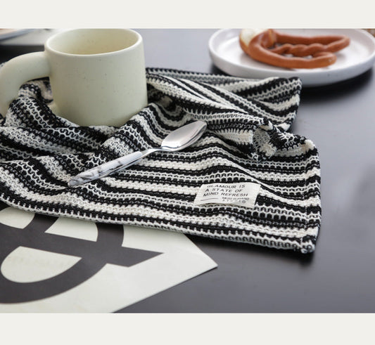 Black & White Woven Table Napkin โ Striped Fabric Dining Cloth