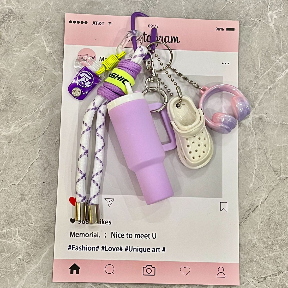 PVC Sports Bag Charm Keychain with Mini Tumbler and Headphone Charms