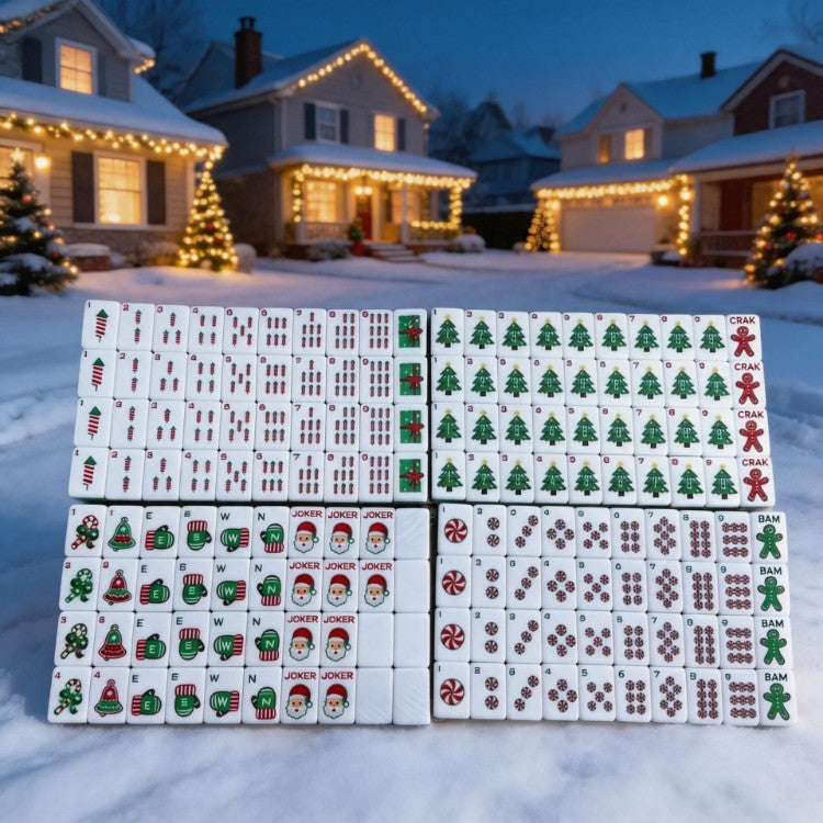 Christmas Mahjong Tile – 160-Piece 30 mm Crystal Acrylic Mahjong Set with Engraved Inner Print for Holiday Game Nights, Gifts & Festive Parties