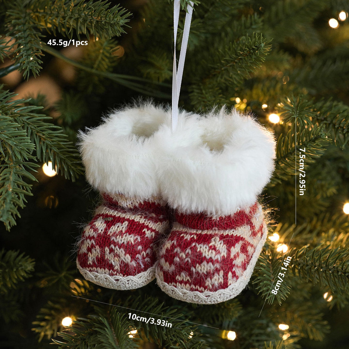 Mini Knitted Christmas Boot Ornament Cozy Plush Holiday Stocking Hanging Decoration