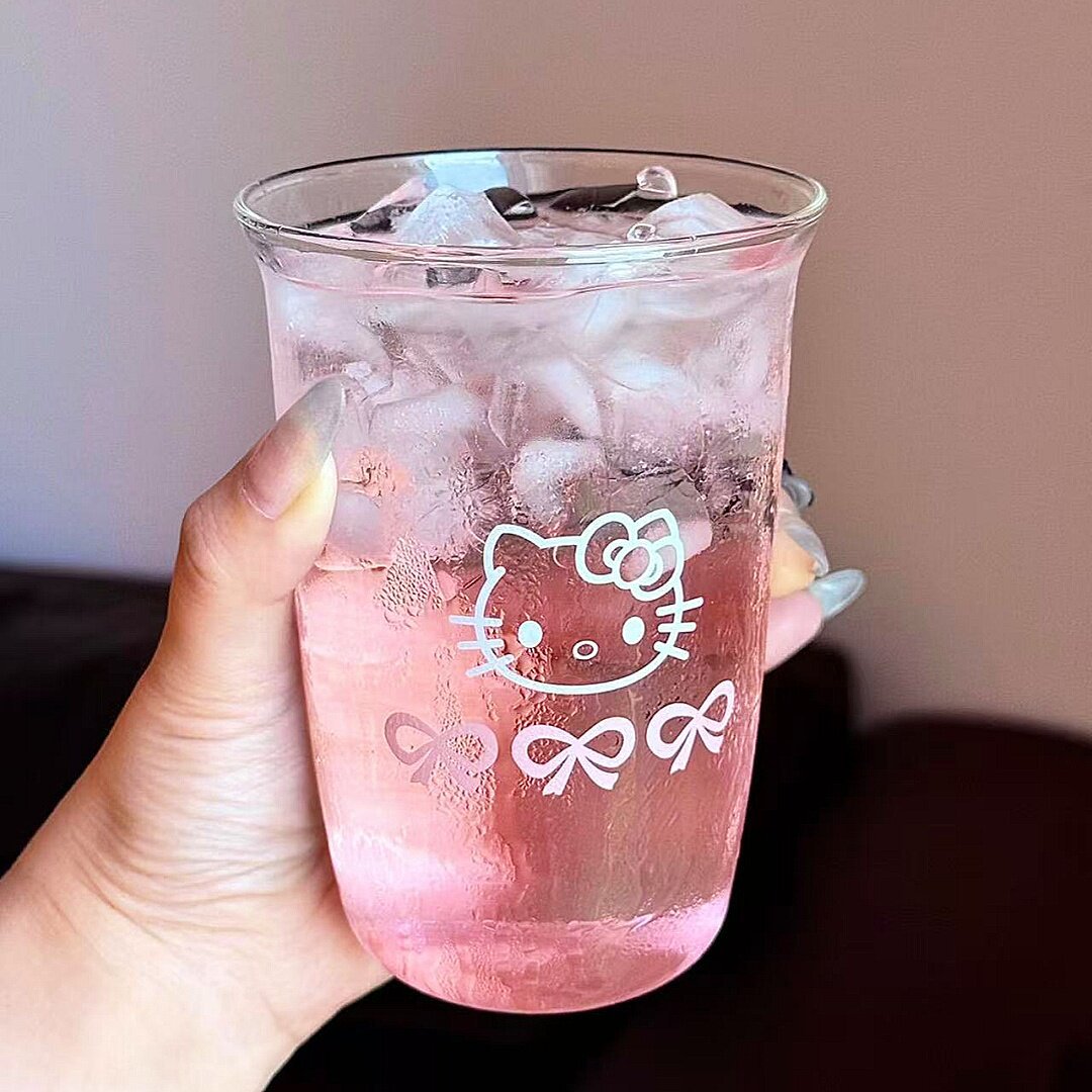 Cute Cat Glass Tumbler – 300ml Clear Drinking Cup with Bow Pattern for Iced Coffee, Juice, Soda & Cold Drinks