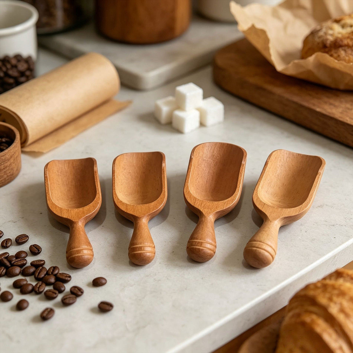 Small Wooden Scoop with Short Handle for Tea, Coffee and Dry Goods