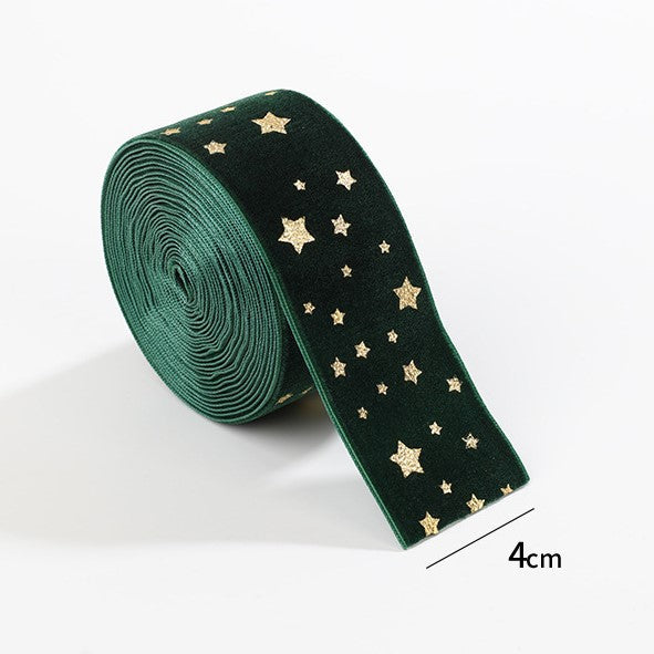Gold Star Christmas Fabric Ribbon, 4 cm Wide for Gift Wrapping and Holiday Crafts