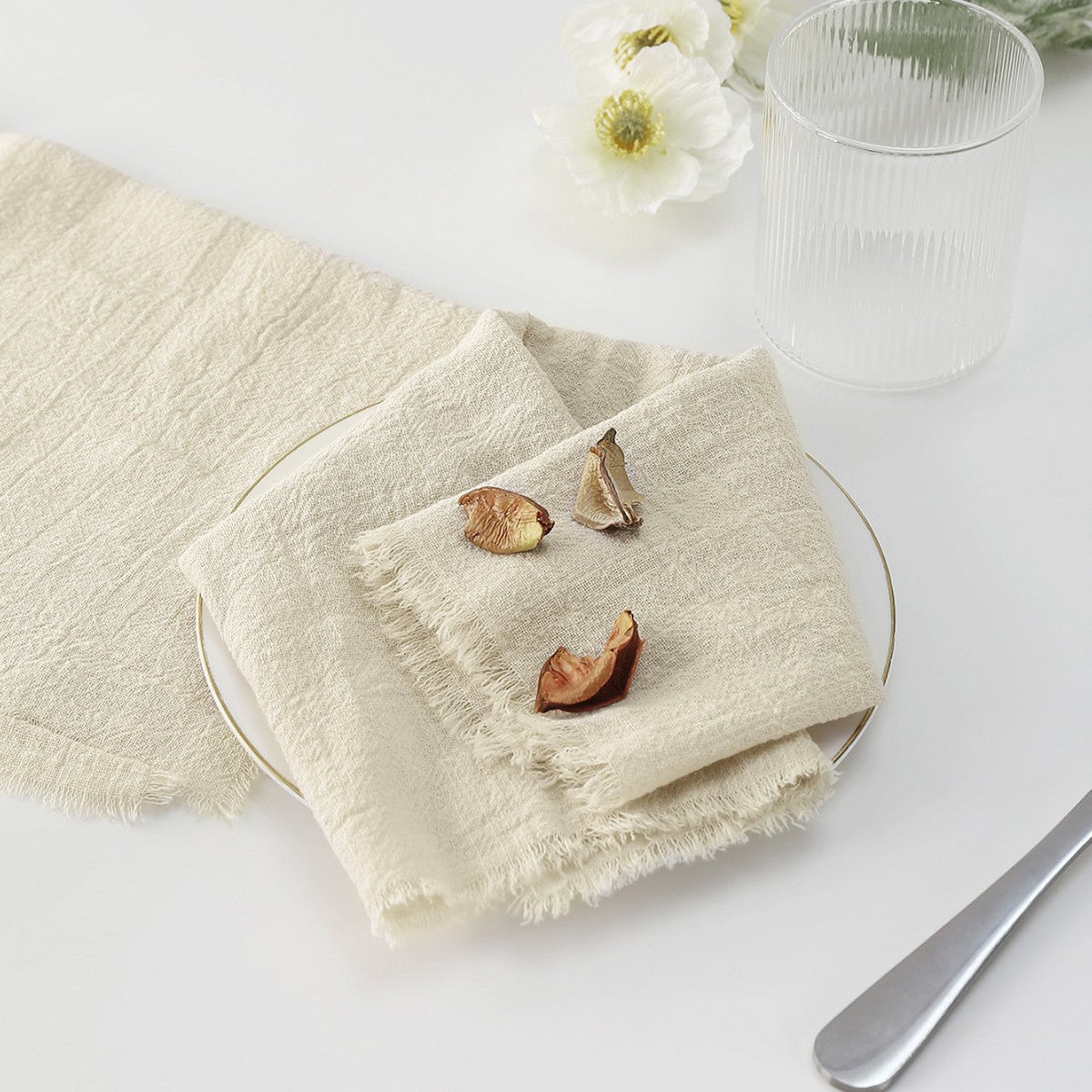 Fringed Cotton Napkins for Rustic Table Settings and Elegant Gatherings, 42 x 42 cm