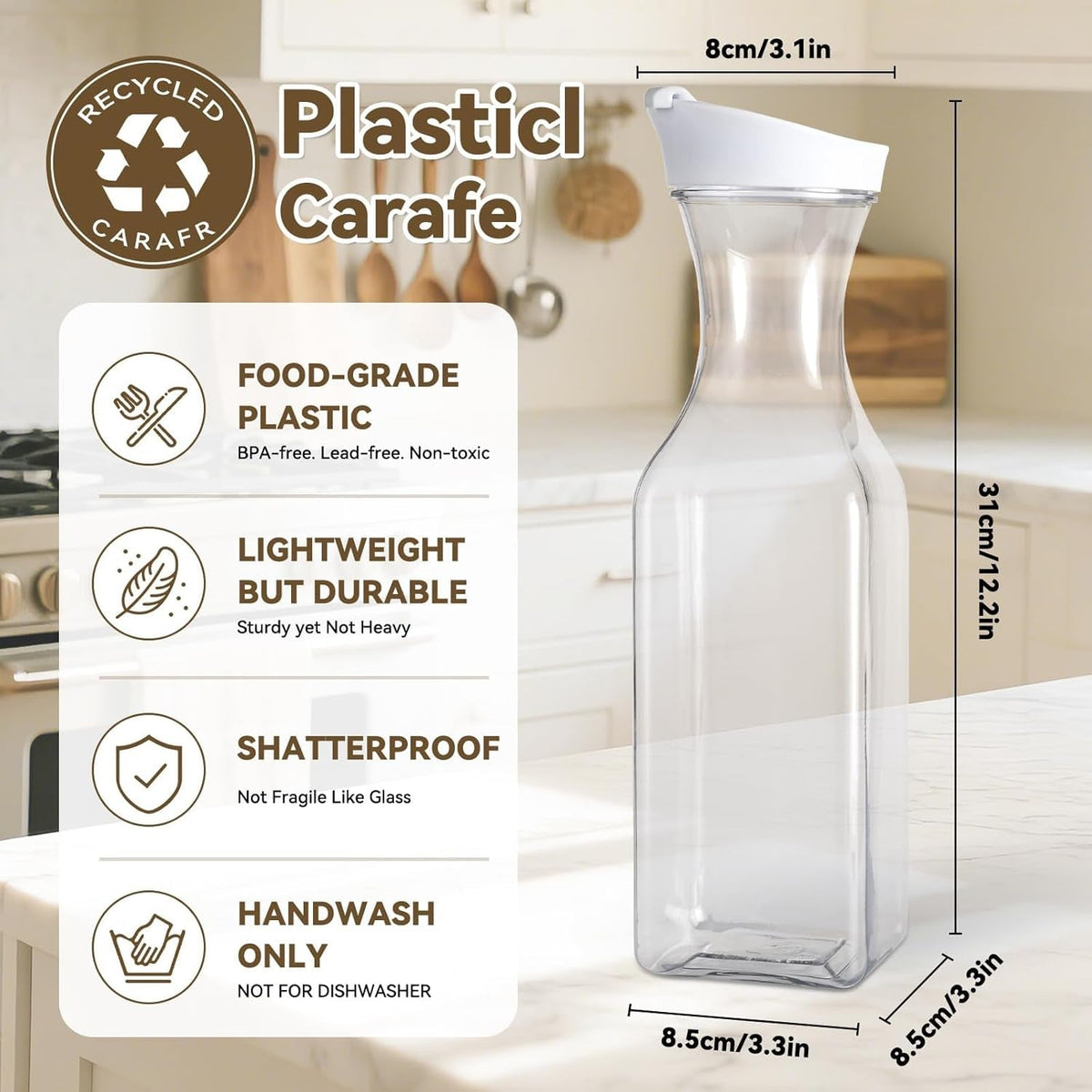 Plastic Juice Carafe with Lid, Leak Resistant Cold Water Pitcher