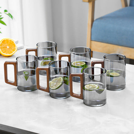 Glass Cups with Holder โ 6-Piece 300ml Drinking Glass Set with Storage Rack