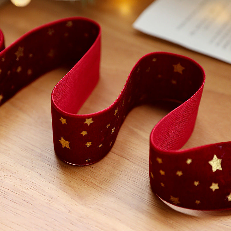 Gold Star Christmas Fabric Ribbon, 4 cm Wide for Gift Wrapping and Holiday Crafts