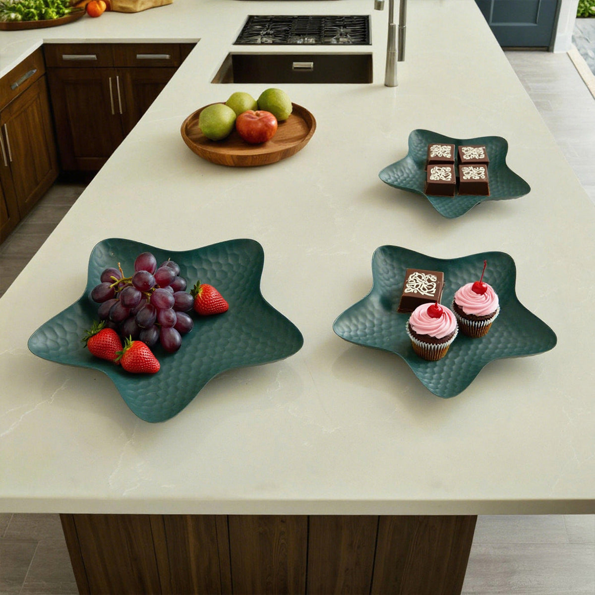 Metal Starfish Serving Tray set – 3 pieces Textured Decorative Plate Tabletop Display & Home Decor