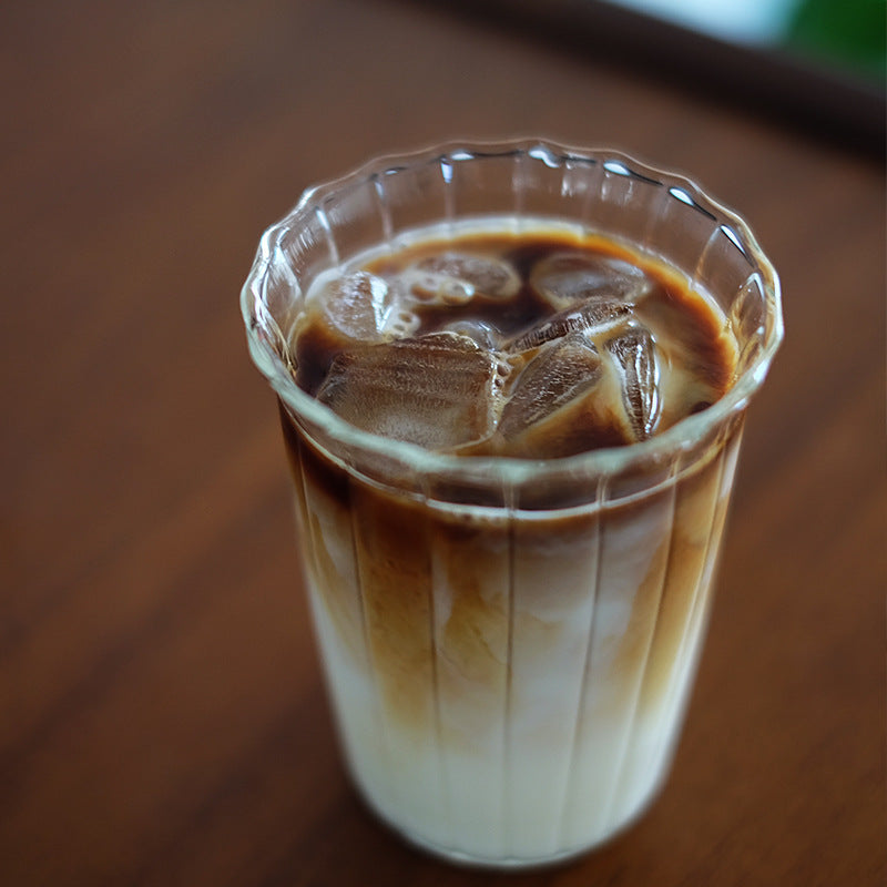 Fluted Iced Coffee Glass, 420ml Ribbed Drinking Tumbler