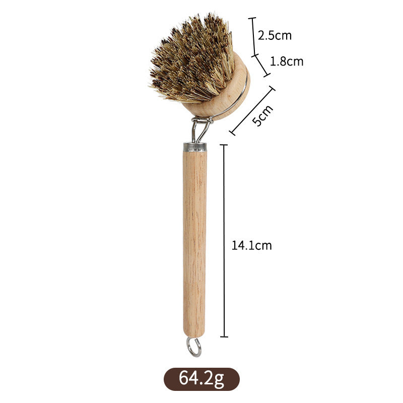 Wooden Handle Dish Cleaning Brush with Replaceable Brush Head