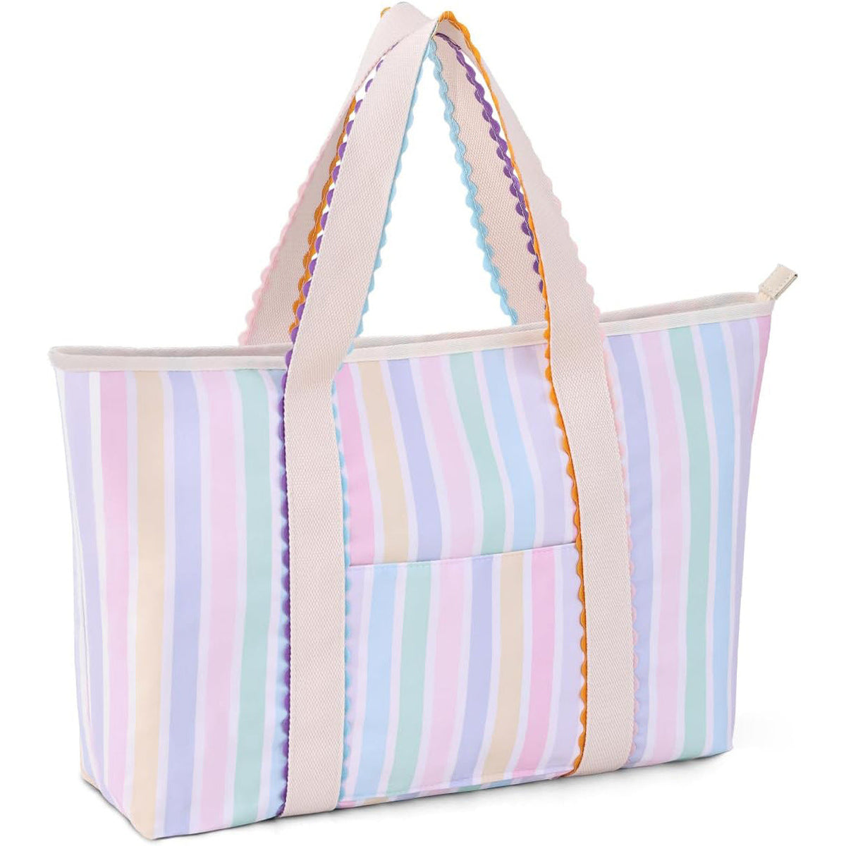 Pastel Striped Mahjong Tote Bag with Ric Rac Trim Handles
