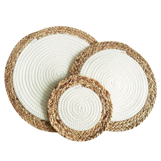 Handwoven Seagrass & Cotton Rope Trivet, Round Heat Resistant Pot Holder, Table Mat & Coaster