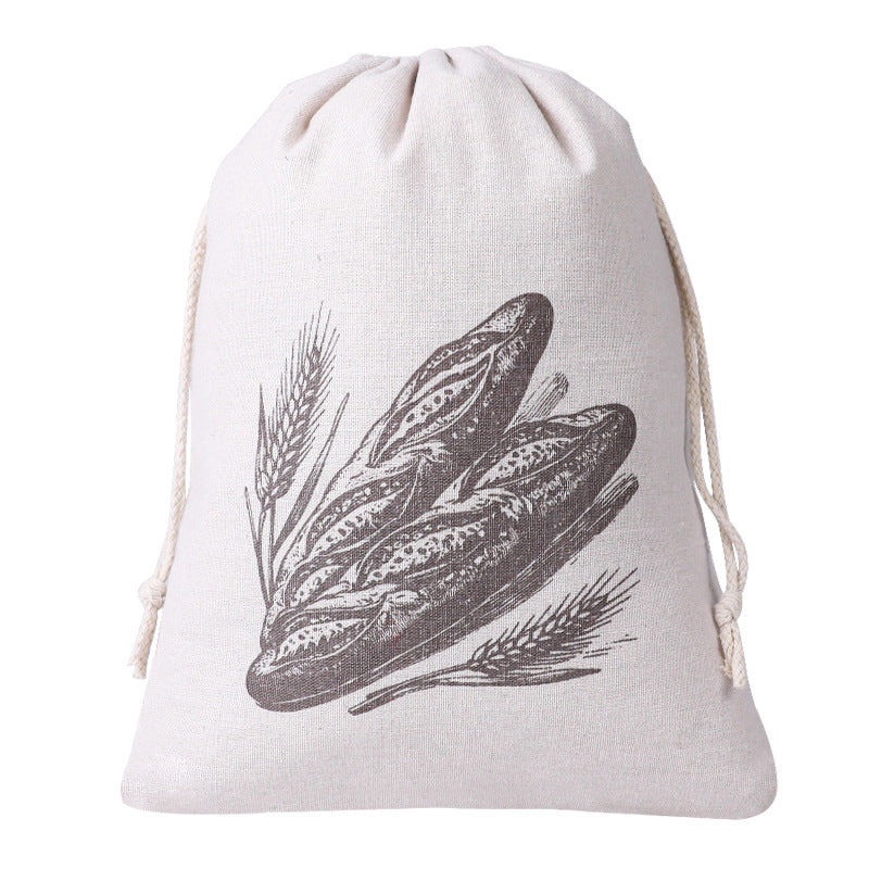 Reusable Cotton Linen Bread Storage Bag Rabbit Print Drawstring Bakery Pouch