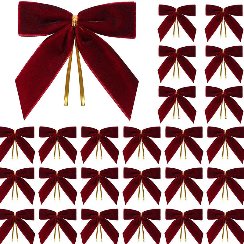 Velvet Christmas Bow Decorations, Pack of 24, 9 cm Ribbon Bows for Christmas Trees, Wreaths and Gift Wrapping