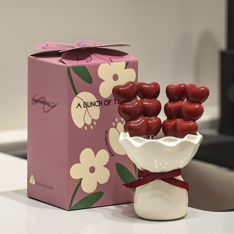 Heart Shape Fruit Fork Set with Ceramic Holder – Cute Dessert Forks for Party, Kitchen Dining & Gift