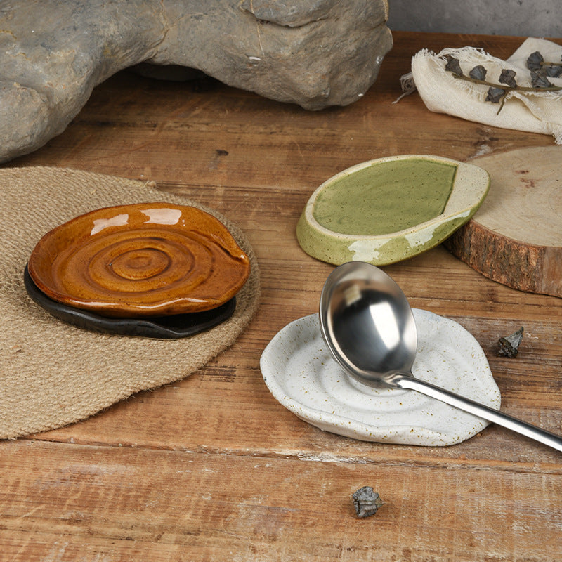 Stoneware Spoon Rest – Reactive Glaze Ceramic Spoon Holder for Kitchen Countertop