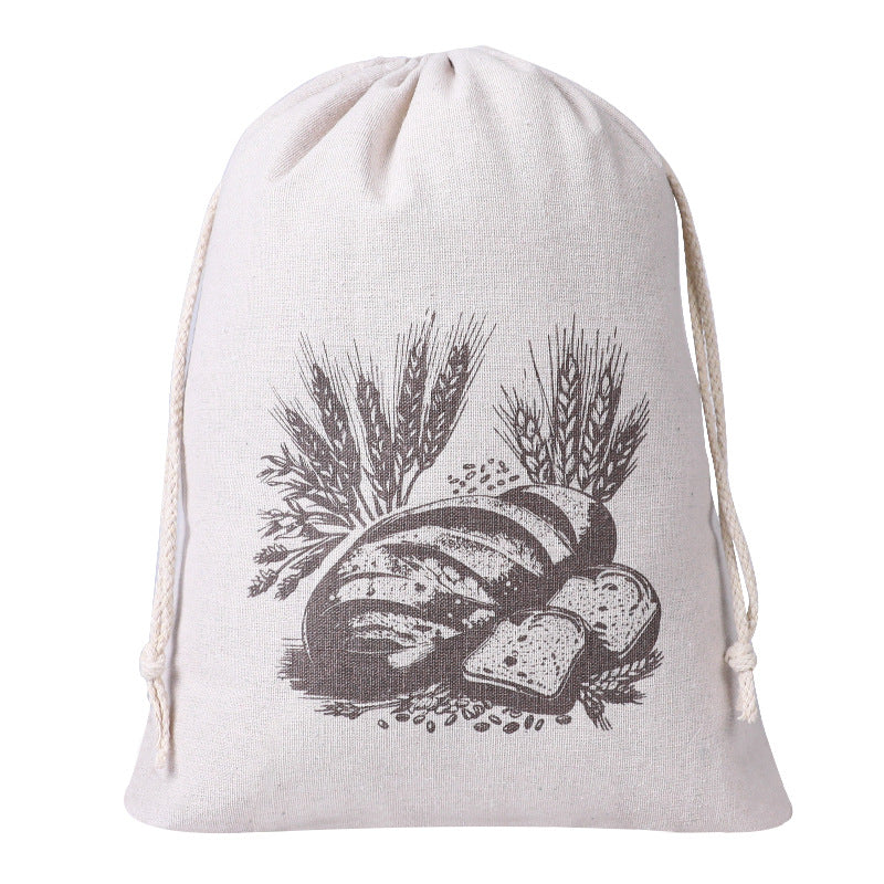 Reusable Cotton Linen Bread Storage Bag Rabbit Print Drawstring Bakery Pouch