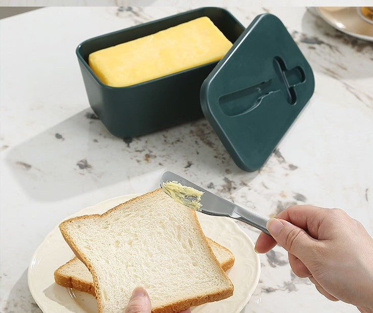 Plastic Butter Dish with Lid and Knife Slot, Countertop Butter Container