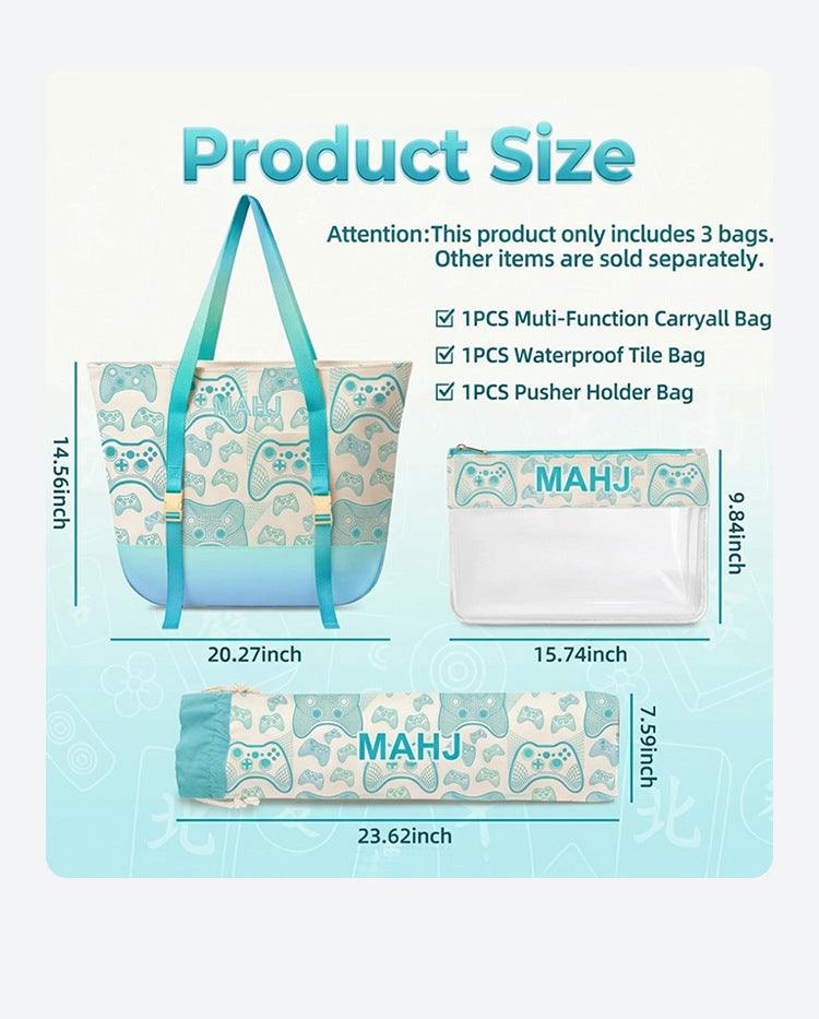 3-Piece Mahjong Storage Bag Set – Portable Carryall Tote, Tile Bag & Pusher Holder for Mahjong Accessories, Travel, Game Night & Home Storage