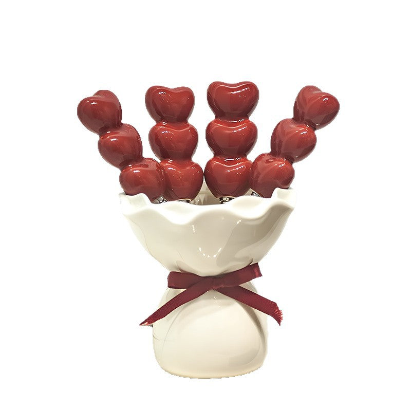 Heart Shape Fruit Fork Set with Ceramic Holder – Cute Dessert Forks for Party, Kitchen Dining & Gift