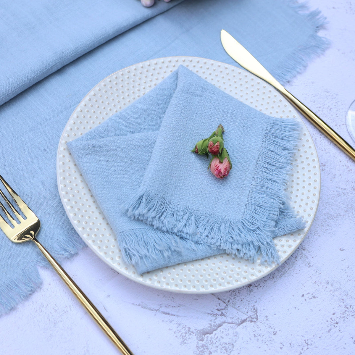 Cotton Linen Napkin with Fringed Edges