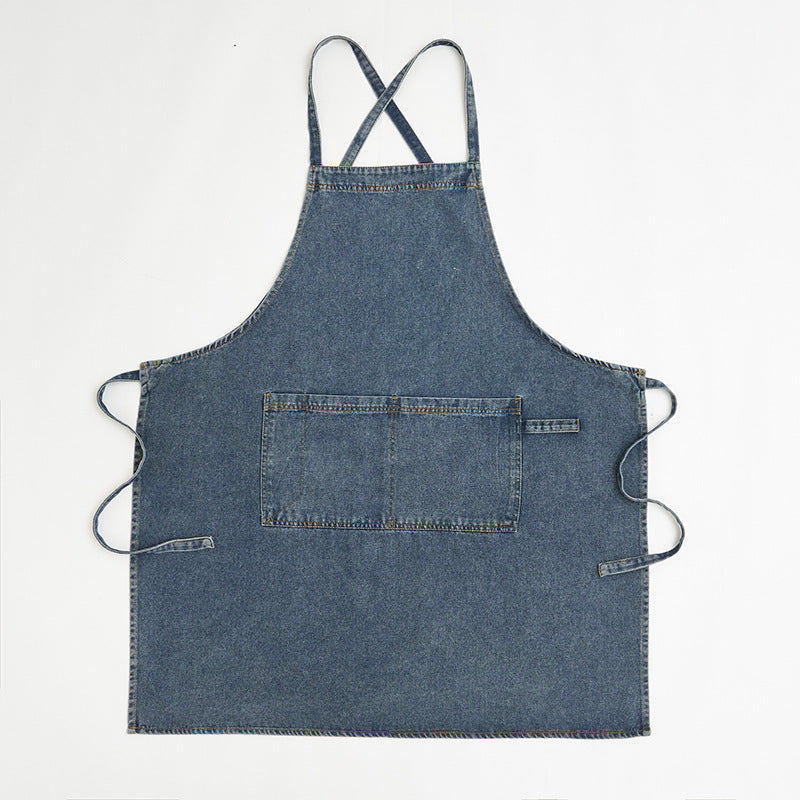 Denim Apron for Kitchen, Adjustable Multipurpose Work Apron with Pockets