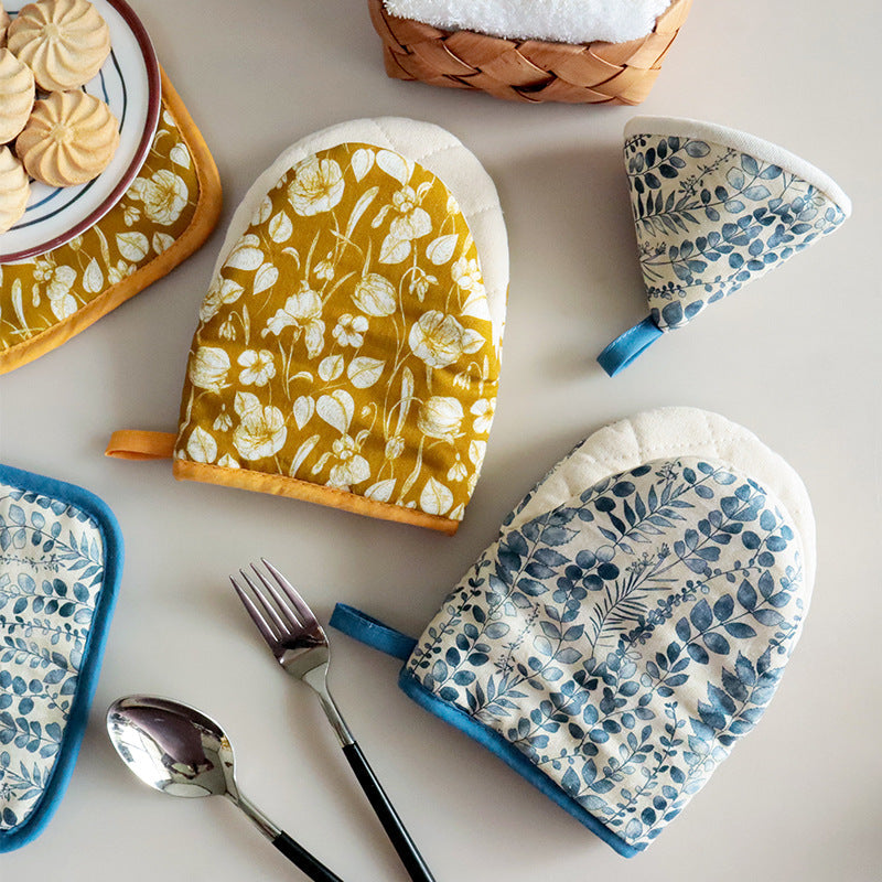 3‑Piece Cotton Linen Heat‑Resistant Kitchen Set – Oven Mitt, Pot Holder & Cone Pot Lid Cap