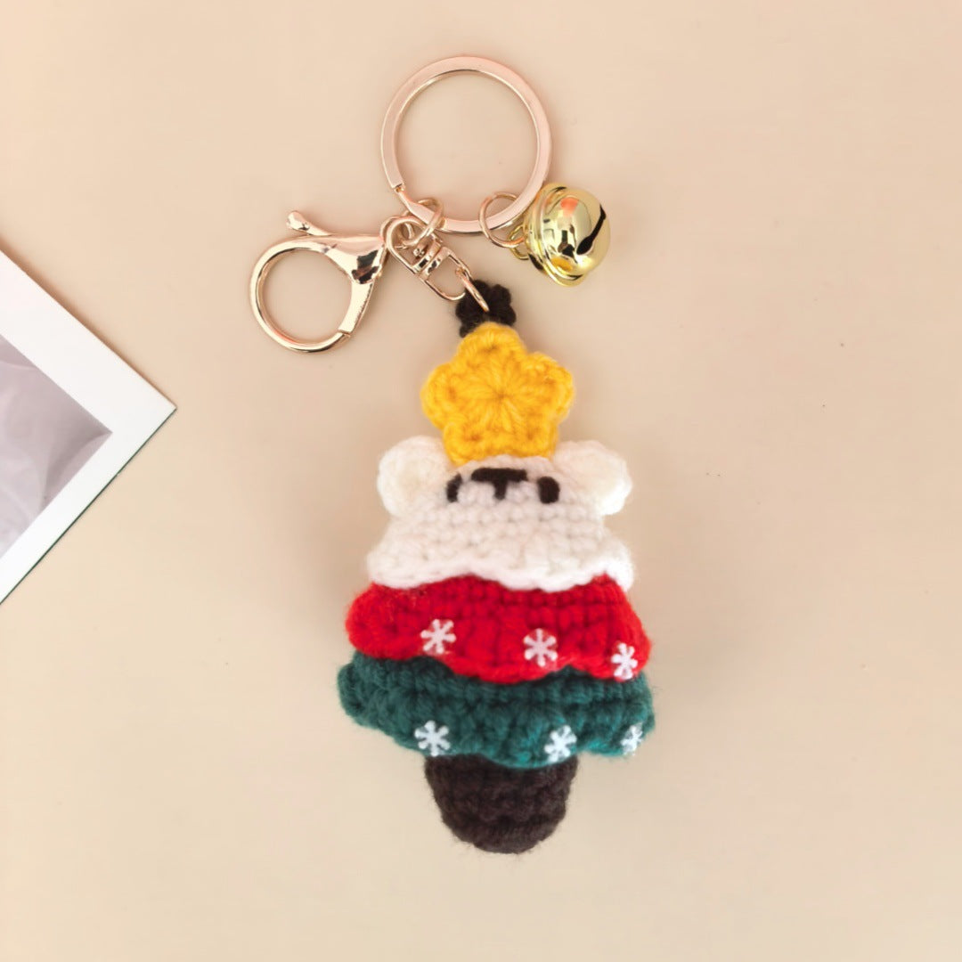 Mini Crochet Christmas Keychain Cute Santa Hat Snowflake Tree Bag Charm