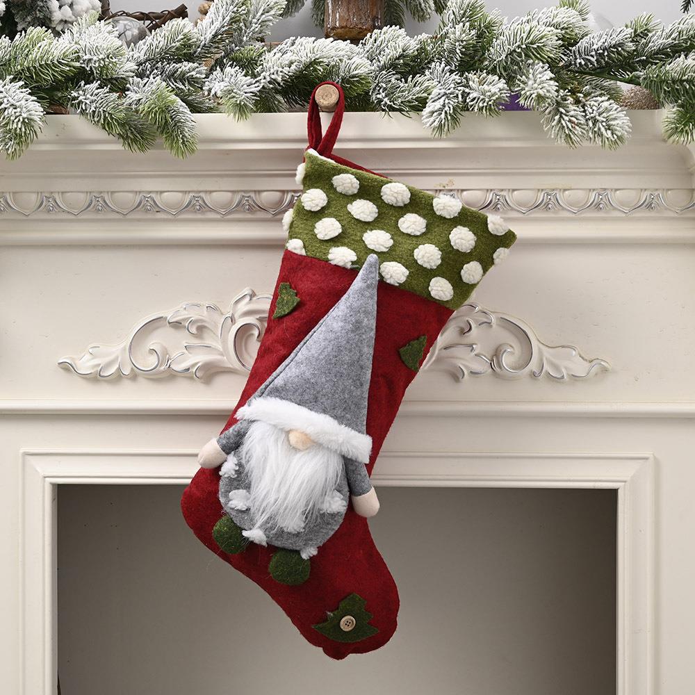 Christmas Gnome Stocking Plush Scandinavian Holiday Fireplace Hanging Decoration