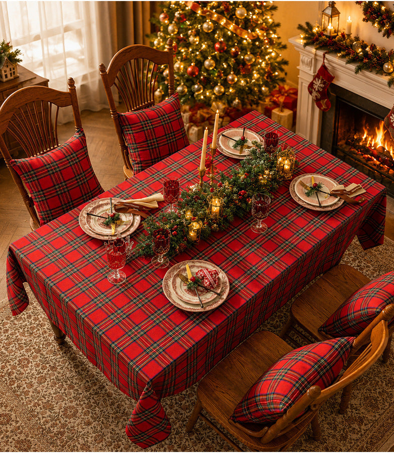 Christmas Tartan Tablecloth – Red Plaid Holiday Dining Table Cover for Christmas Dinner, Party, Fireplace Decor & Festive Home Styling