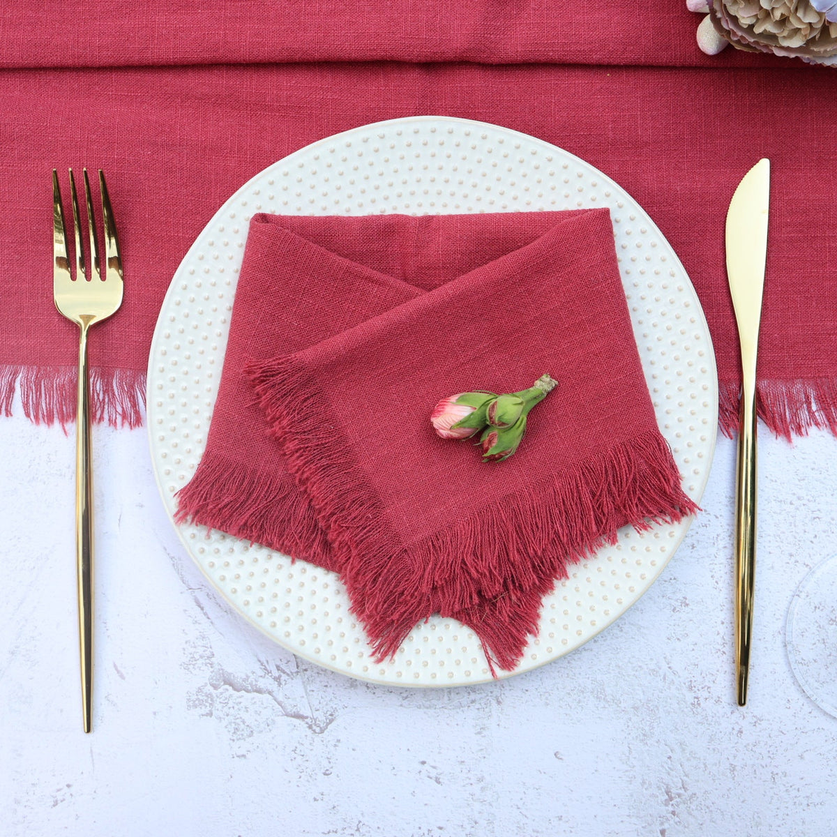 Cotton Linen Napkin with Fringed Edges