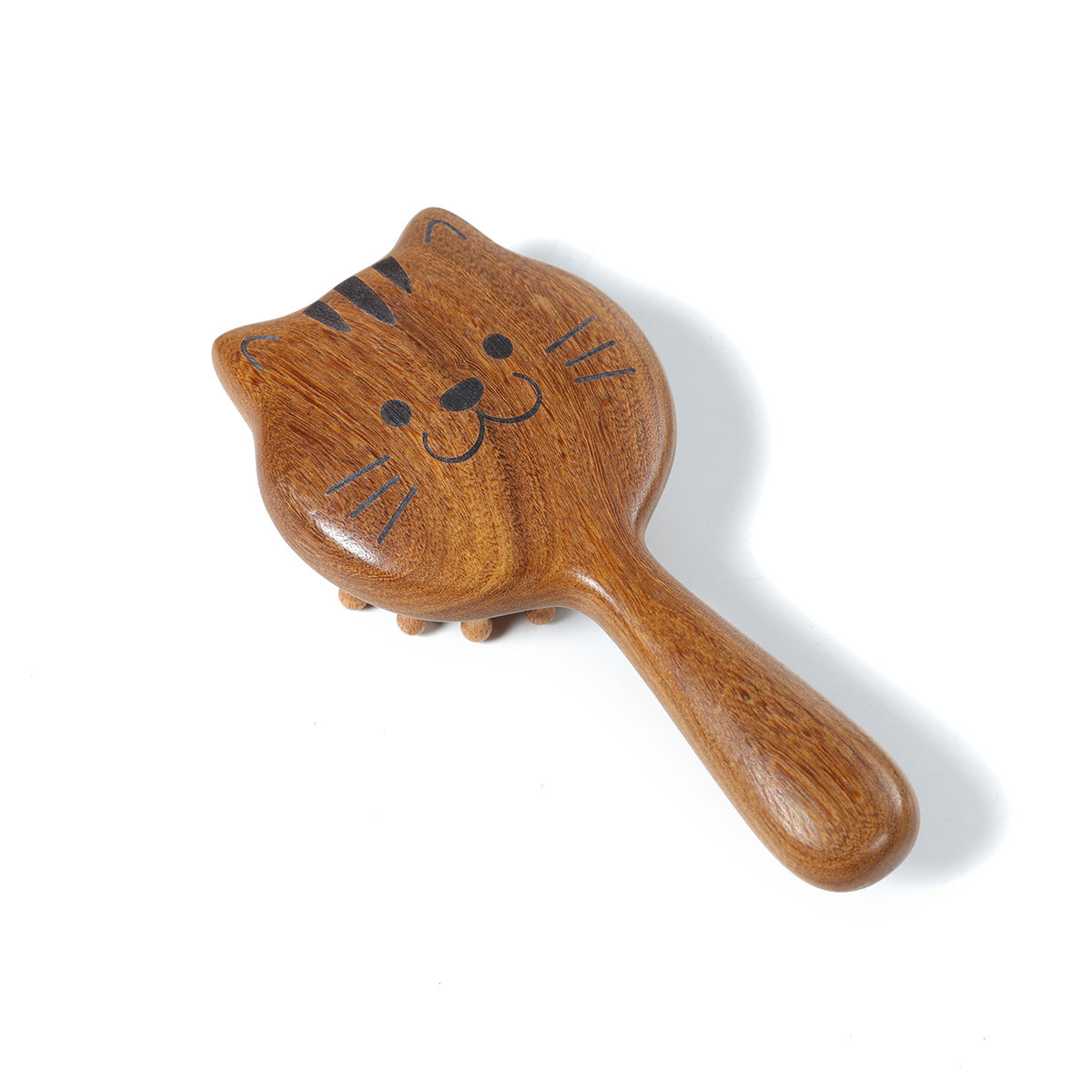 Wooden Cat Face Massage Brush Cute Kitty Scalp Massager with Rounded Teeth