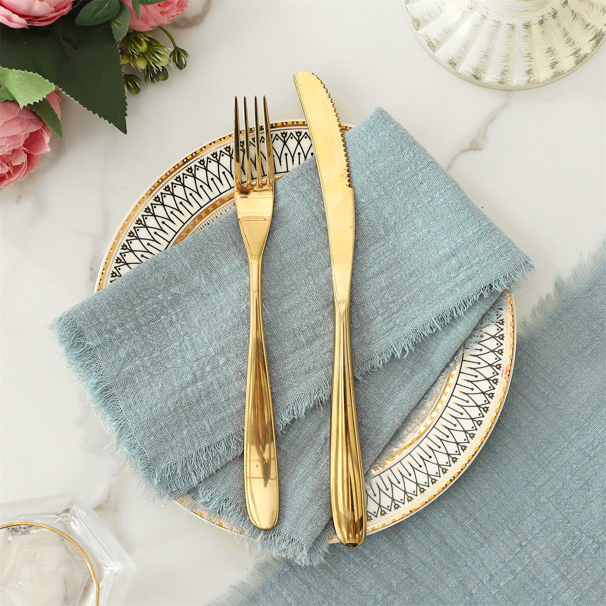 Fringed Cotton Napkins for Rustic Table Settings and Elegant Gatherings, 42 x 42 cm