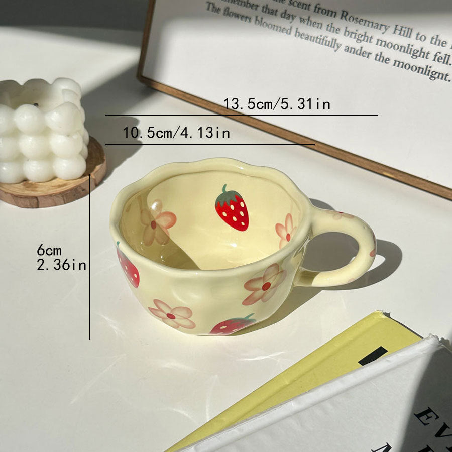Ceramic Water Cup with Handle – Cute Floral & Fruit Drinking Mug