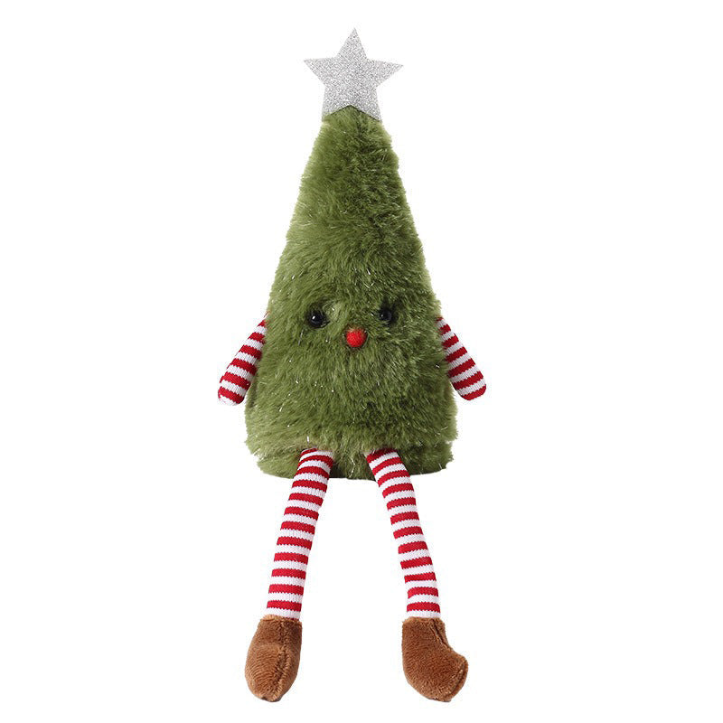 Plush Christmas Tree Doll Long Leg Sitting Holiday Shelf Decoration
