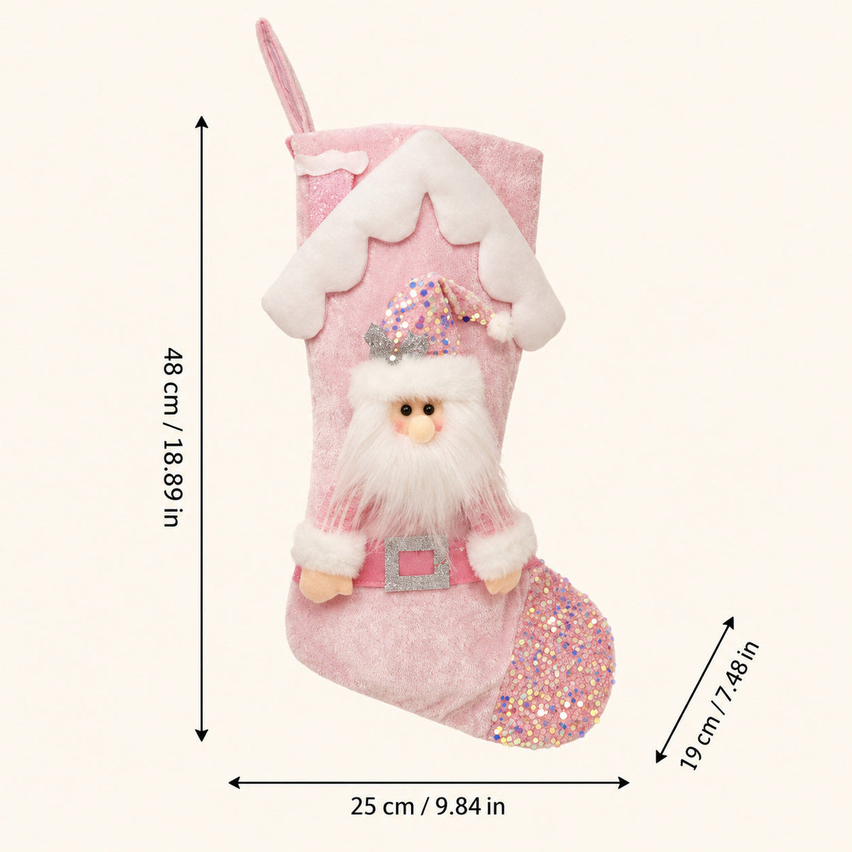 Pink Sequin Christmas Stocking Gift Bag with Plush Holiday Characters