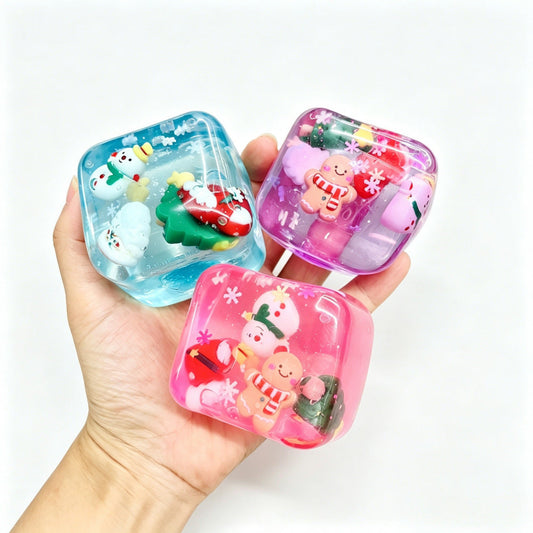 Christmas Squishy Toy – 5.5CM Cute Holiday Sensory Squeeze Block with Mini Christmas Figures, Soft Stress Relief Fidget Toy