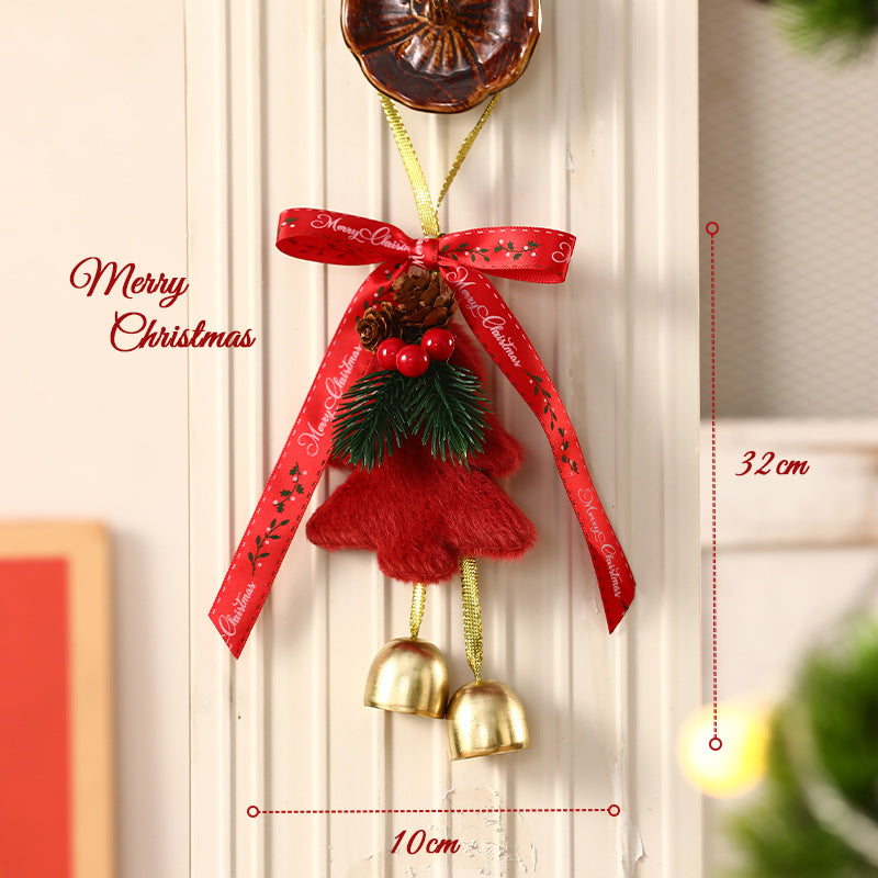 Christmas Bell Door Hanging Ornament – 32 cm Rustic Holiday Decoration with Pine Cones, Berries, Ribbon & Gold Bells for Door, Wall & Christmas Tree Decor